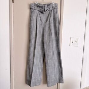 Express Gray Plaid High Rise Wide Leg Trouser Pants